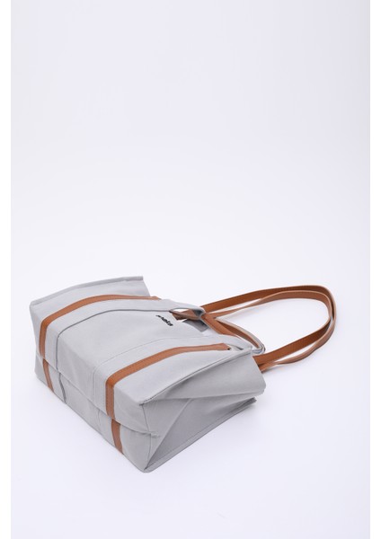 Gri SHK170 Kanvas Kumaş, Tek Bölmeli, Iç Cepli, Astarlı, Femuarlı El, Kol ve Omuz Çantası