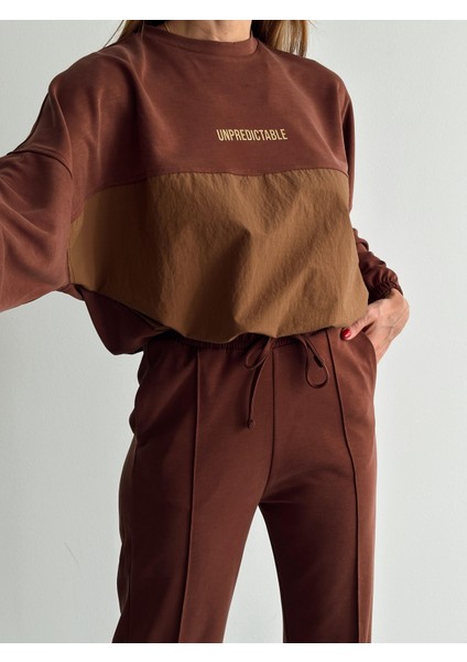 Kadın Paraşüt Detay Sweat Pantolon Kahverengi Modal Takım fiyatları