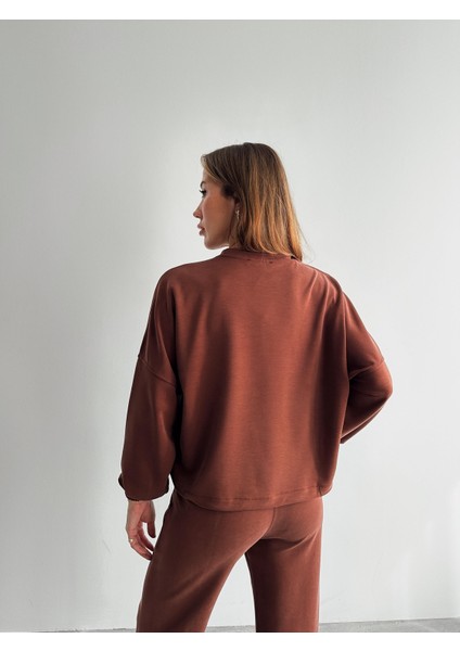 Kadın Paraşüt Detay Sweat Pantolon Kahverengi Modal Takım modelleri