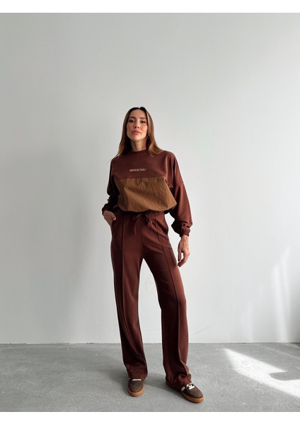 Kadın Paraşüt Detay Sweat Pantolon Kahverengi Modal Takım fırsatları