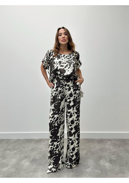 Kadın Desenli Saten Alt Üst Takım