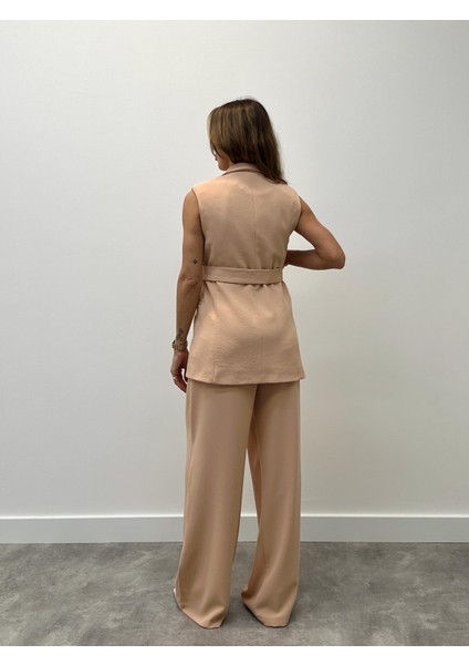 Kadın Mila Kuşaklı Yelek Palazzo Pantolon Yavruağzı Takım fırsatları