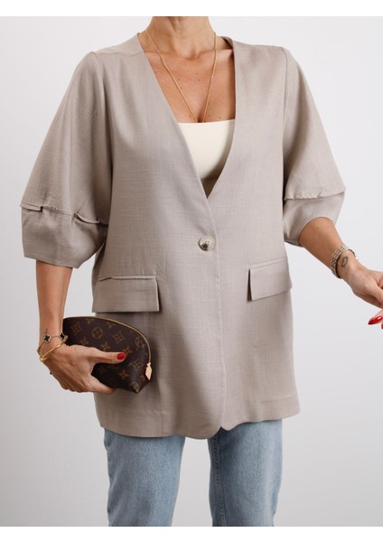 Kadın Astarsız Vizon Balon Kol Keten Ceket fiyatları