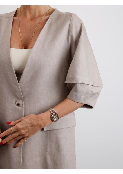 Kadın Astarsız Vizon Balon Kol Keten Ceket fırsatları