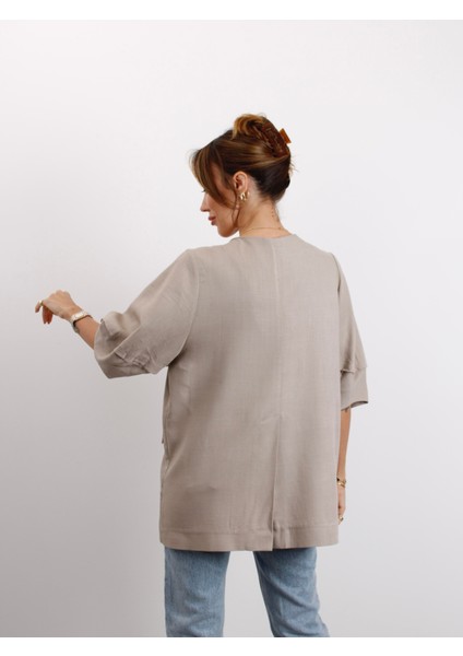 Kadın Astarsız Vizon Balon Kol Keten Ceket indirimleri