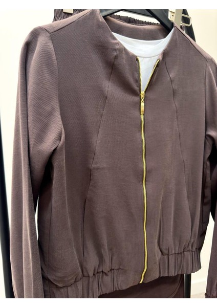 Kadın Fermuarlı Ceket Pantolon Alt-Üst Kahve Takım fiyatları