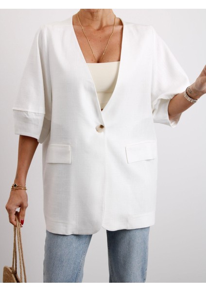 Kadın Astarsız Taş Balon Kol Keten Ceket fiyatları