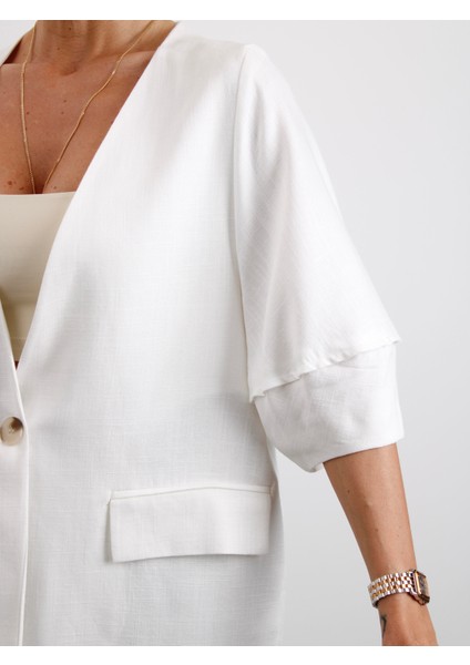 Kadın Astarsız Taş Balon Kol Keten Ceket fırsatları