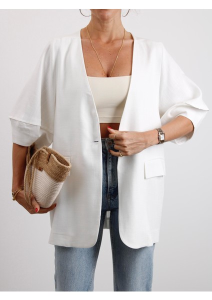 Kadın Astarsız Taş Balon Kol Keten Ceket indirimleri