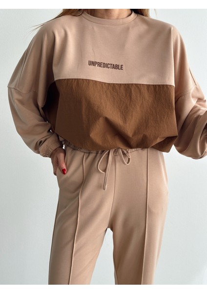 Kadın Paraşüt Detay Sweat Pantolon Vizon Modal Takım fiyatları