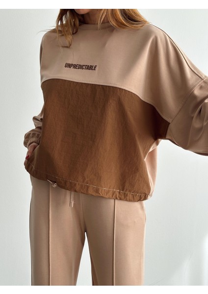 Kadın Paraşüt Detay Sweat Pantolon Vizon Modal Takım fırsatları