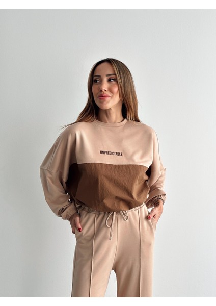 Kadın Paraşüt Detay Sweat Pantolon Vizon Modal Takım indirimleri