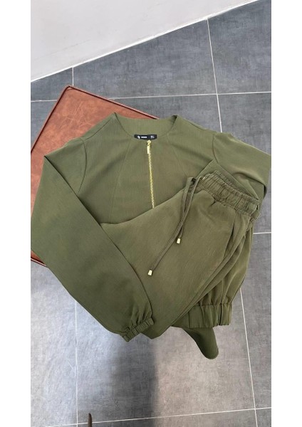 Kadın Fermuarlı Ceket Pantolon Alt-Üst Haki Takım fiyatları