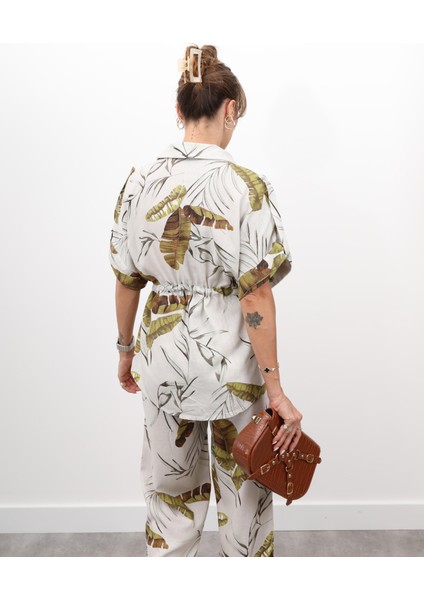 Kadın Yaprak Desen Bej Alt Üst Takım modelleri