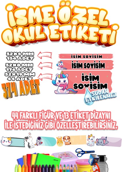 Okul Etiketi Kalem Defter Etiketi Özel Isim Yazılabilen Etiket Seti SET01