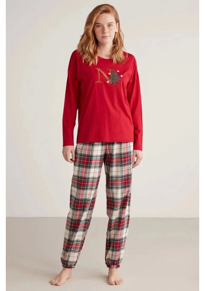 Nautıca W606 Kadın Uzun Kollu Ekoseli Pijama Takımı