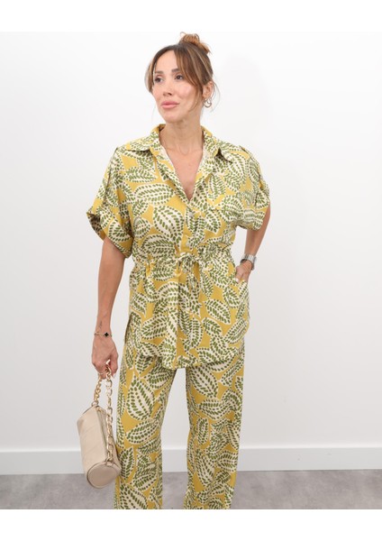 Kadın Karışık Desen Yağ Yeşili Alt Üst Takım