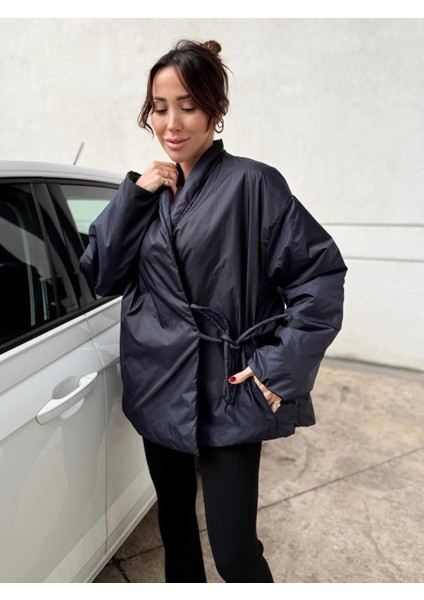 Kadın Kruvaze Kimono Bağlamalı Şişme Lacivert Ceket fiyatları