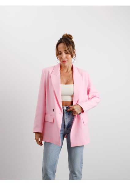 Kadın Poliviskon Kumaş Astarlı Pembe Blazer Ceket modelleri