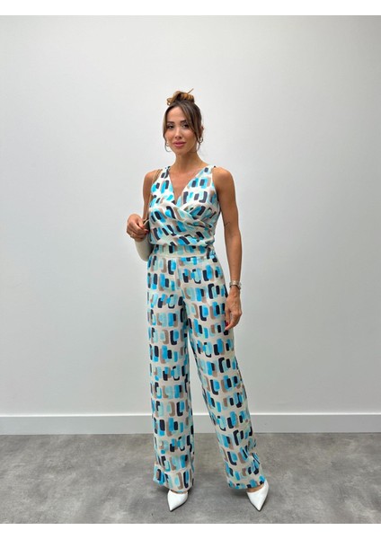 Kadın Modern Desenli Mavi Bluz Pantolon Takım indirimleri