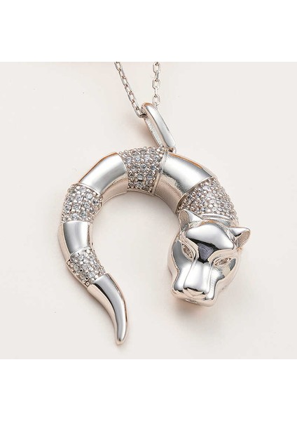 925 Ayar Gümüş Kaplan Figürlü Kadın Kolye T8040 (593593)