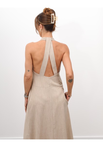 Kadın Çapraz Sırt Detay Bej Askılı Elbise fiyatları