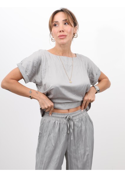 Kadın Crush Kumaş Bluz Pantolon Gri Takım fiyatları