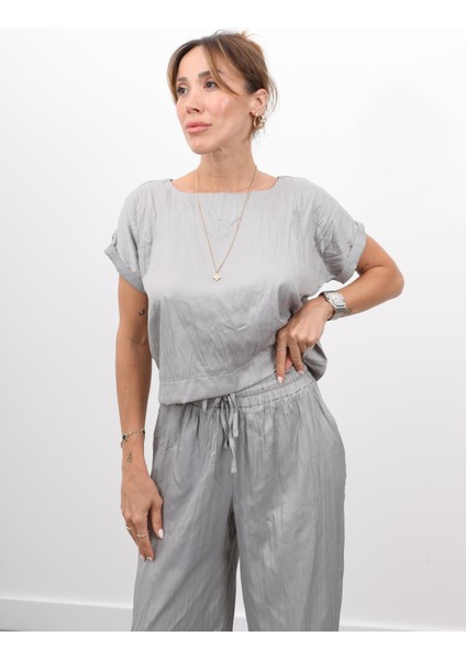 Kadın Crush Kumaş Bluz Pantolon Gri Takım indirimleri