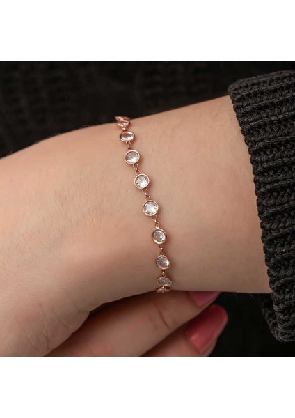 925 Ayar Gümüş Rose Beyaz Taşlı Kadın Bileklik T8730 (593593) fiyatları