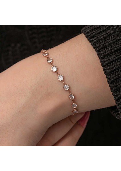925 Ayar Gümüş Rose Beyaz Taşlı Kadın Bileklik T8730 (593593) modelleri
