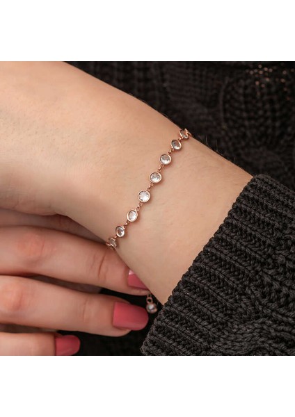 925 Ayar Gümüş Rose Beyaz Taşlı Kadın Bileklik T8730 (593593) fırsatları