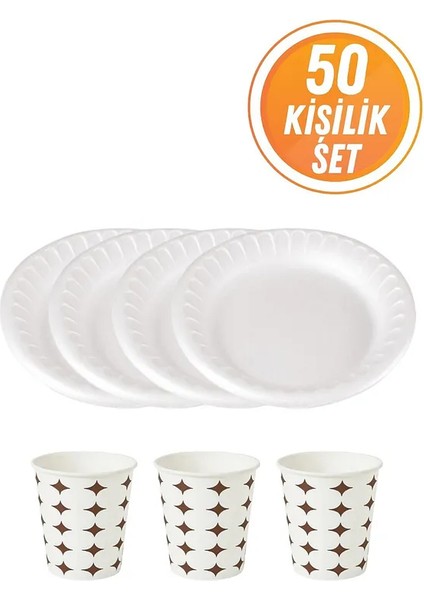 50 Kişilik 17CM Düz Köpük Tabak Karton Bardak Set