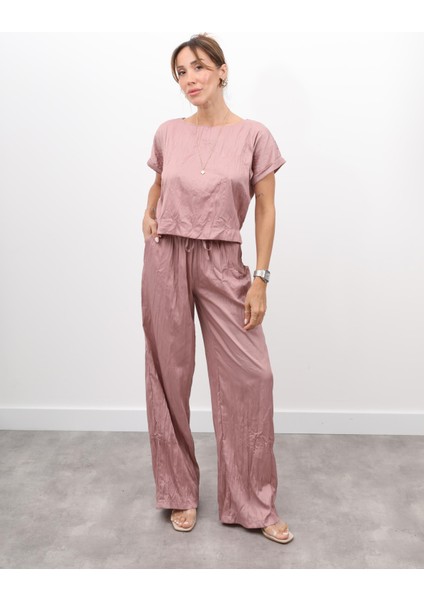 Kadın Crush Kumaş Bluz Pantolon Gül Kurusu Takım