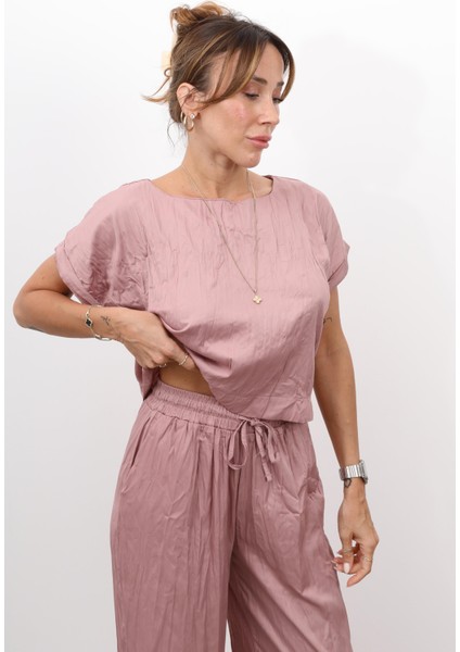 Kadın Crush Kumaş Bluz Pantolon Gül Kurusu Takım fiyatları