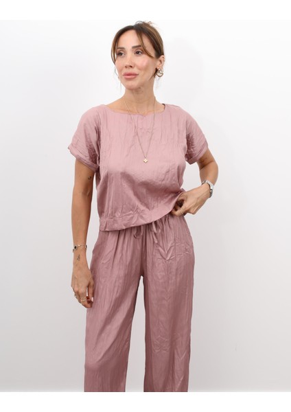 Kadın Crush Kumaş Bluz Pantolon Gül Kurusu Takım fırsatları