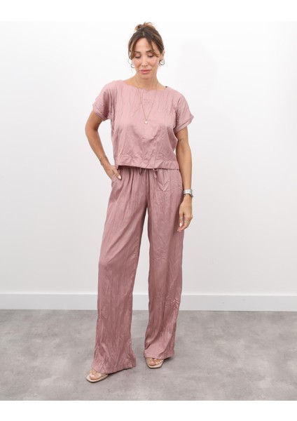 Kadın Crush Kumaş Bluz Pantolon Gül Kurusu Takım indirimleri