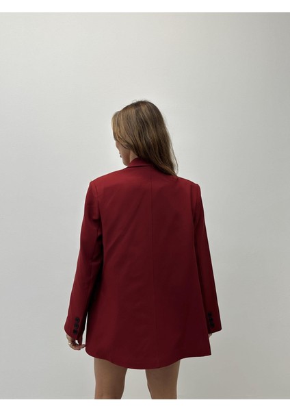 Kadın Kruvaze Yaka Düğmeli Bordo Ceket modelleri