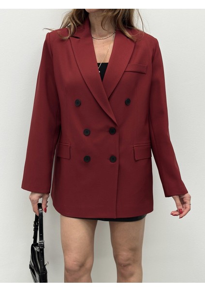 Kadın Kruvaze Yaka Düğmeli Bordo Ceket fırsatları