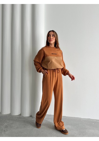 Kadın Paraşüt Detay Sweat Pantolon Sütlü Kahve Modal Takım fiyatları
