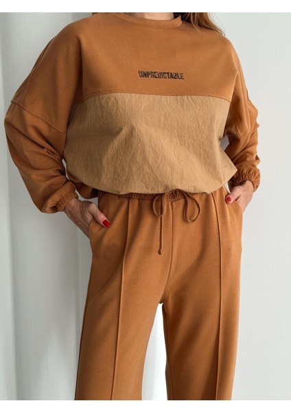 Kadın Paraşüt Detay Sweat Pantolon Sütlü Kahve Modal Takım fırsatları