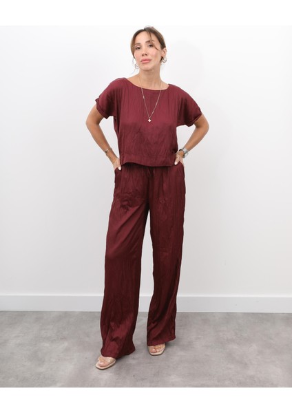 Kadın Crush Kumaş Bluz Pantolon Bordo Takım