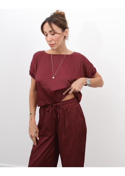 Kadın Crush Kumaş Bluz Pantolon Bordo Takım fiyatları
