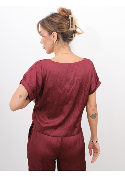 Kadın Crush Kumaş Bluz Pantolon Bordo Takım fırsatları