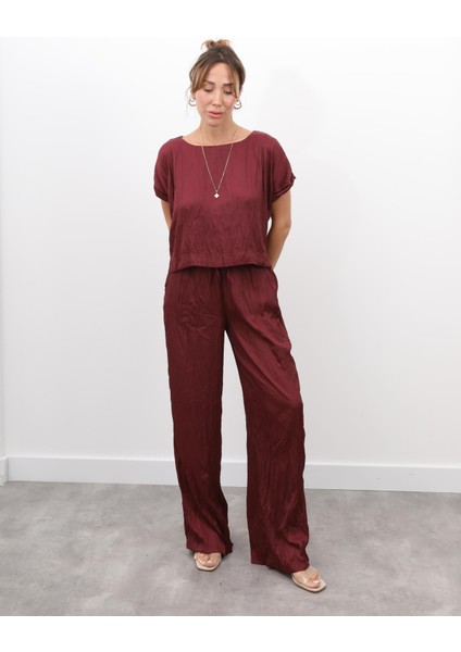 Kadın Crush Kumaş Bluz Pantolon Bordo Takım indirimleri