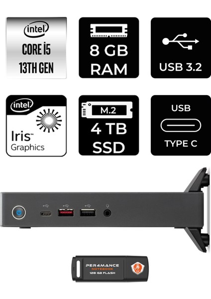 Veriton 2000 Intel Core I5 1334U 8gb 4tb SSD W11P Mini Masaüstü Bilgisayar & Per4 USB Bellek DTR3PEM001P405