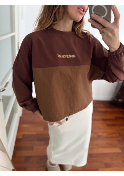 Kadın Modal Kumaş Paraşüt Detay Büzgülü Kahve Sweatshirt fiyatları