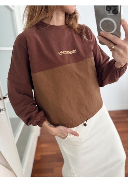 Kadın Modal Kumaş Paraşüt Detay Büzgülü Kahve Sweatshirt indirimleri