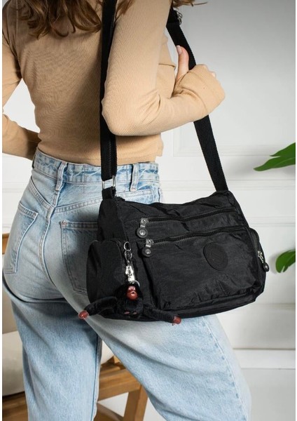 Kadın Suya Dayanıklı Paraşüt Kumaş Çok Gözlü Ayarlanabilir Çapraz Askılı Omuz Çantası Siyah fiyatları