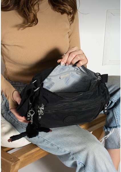 Kadın Suya Dayanıklı Paraşüt Kumaş Çok Gözlü Ayarlanabilir Çapraz Askılı Omuz Çantası Siyah fırsatları