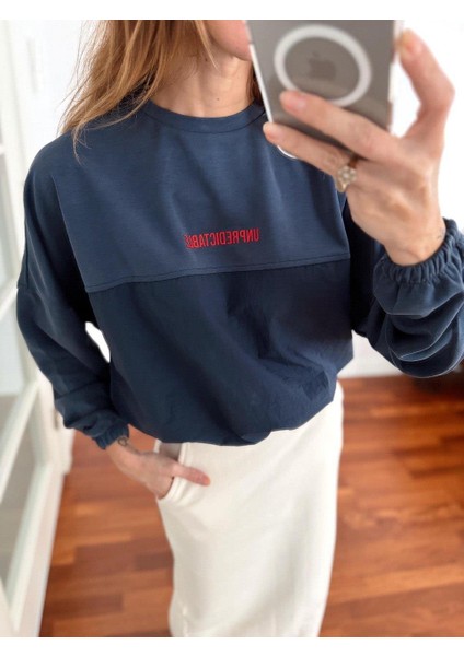 Kadın Modal Kumaş Paraşüt Detay Büzgülü Mavi Sweatshirt fiyatları